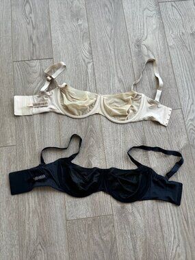 SKIMS NO SHOW UNLINED BALCONETTE BRAS (2) - 32F/32DDD | ONYX + SAND COLORS